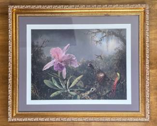 Orchid and Three Hummingbirds framed print, Martin Johnson Heade