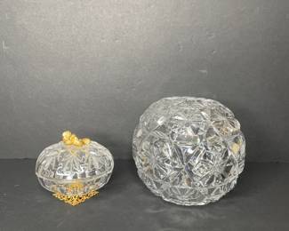 Cut glass vase & trinket dish