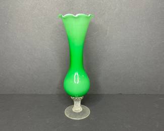 Vintage green glass bud vase