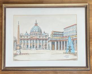 St. Peter's Square (Piazza San Pietro) watercolor, A Bottazzi