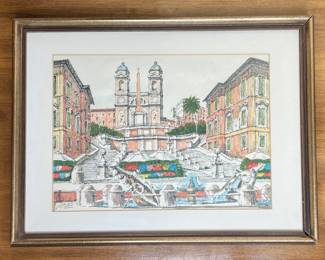 Spanish Steps in Rome watercolor, A. Bottazzi