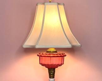 Cranberry glass and ceramic table lamp vintage