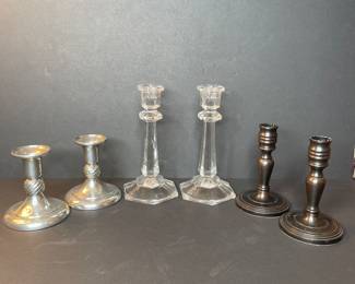 Candlesticks: Baldwin, KDM Pewter, Crystal