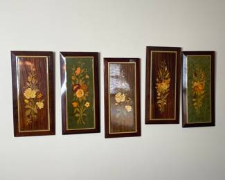 Vintage Notturno Intarsio Flowers Inlaid Wood Plaques
