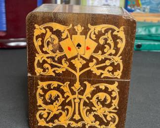 Vintage marquetry playing card box
