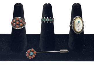 Rings & stick pin some marked sterling