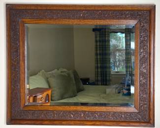 Vintage carved wood flower mirror