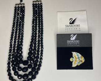 Swarovski crystal brooch, Laguna AG beaded necklace vtg