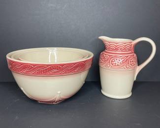 Longaberger Pottery nesting bowls & pitcher