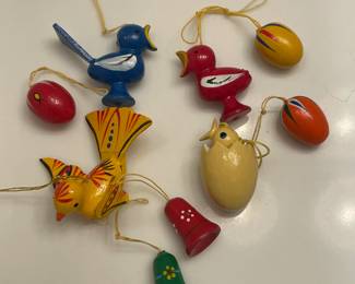 Vintage painted wood Easter ornaments