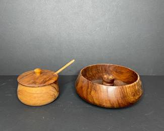 Wood nut bowl & sugar bowl