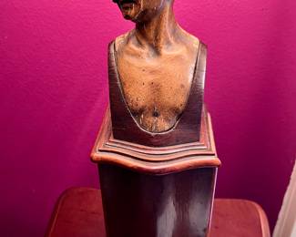 UNUSUAL CARVED MUSTACHED MAN LAMP.