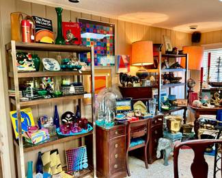 VINTAGE SHELVES LOADED FULL.