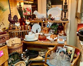 FRENCH ITALIAN KITCHEN WITH COPPER, ROOSTERS, AND BASKETS.