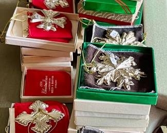 large Reed & Barton Christmas cross' and Gorham sterling snowflake yearly ornament collection.
