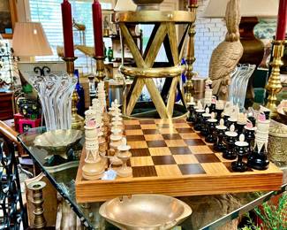 CARVED BONE CHESS SET.