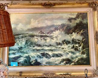 ROBERT WEE CRASHING WAVES OIL PAINTING.