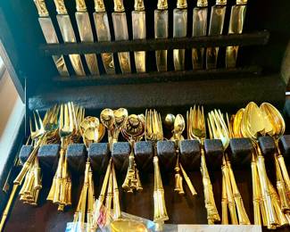 Tiffany & Co sterling vermeil bamboo flatware. Removed daily. Security on premises.