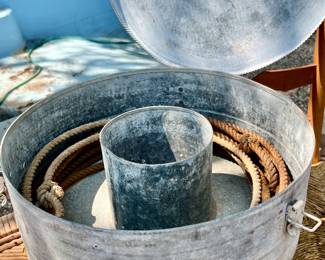 Vintage galvanized rope box.