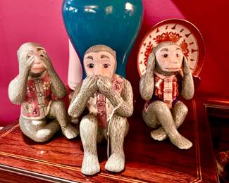 3 ASIAN MONKEYS, CHINOISERIE.