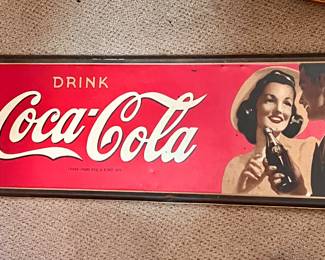 Vintage 1941 Drink Coca-Cola couple porcelain sign