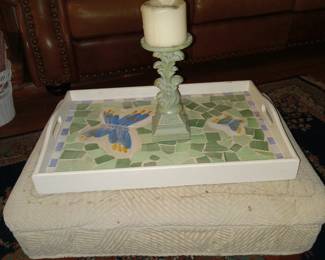 Footstool, butterfly mosaic tray