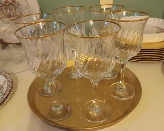 Set of 6 Crystal Stemware with gold rims
