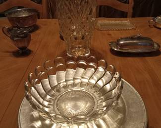 Crystal vase, crystal bowl