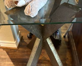 Pier One Glass "X" base side table $30, Soft Easter Bunny $15
