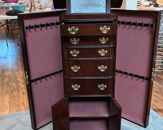 Cherry Wood Jewelry Armoire $100