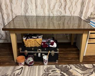 Pier One Wooden Table with Glass Protection Top $100