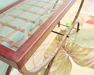 Heavy glass and metal foyer/sofa table with matching coffee table