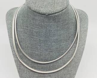 Two Sterling Silver Omega Chain Necklaces/Chokers