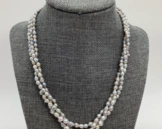 Sterling Silver Twisted Freshwater Pearl Necklace + HONORA Earrings