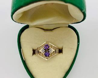 10K Yellow Gold Diamond and Amethyst Ring