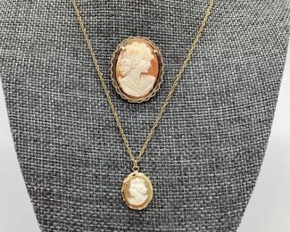 1/20 14K Cameo Necklace and KREMENTZ Cameo Brooch