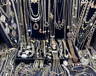 Giant Gold Tone Lot of Costume Jewelry: Some Vintage, Signed