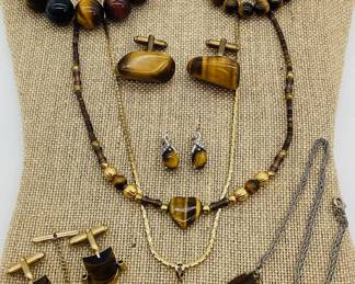 Jewelry Made with Tiger's Eye Natural Stones: Some Silver, Vintage