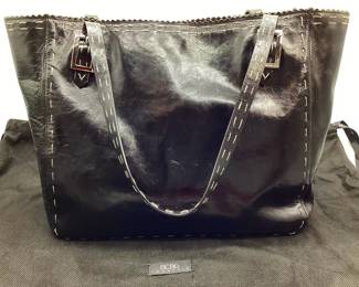 BCBG MAX AZRIA Black Leather Shoulder Bag with White Stitching