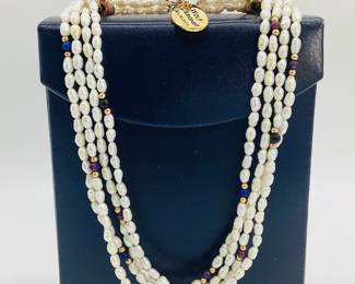 14K Yellow Gold Mult-Strand Freshwater Pearl & Beaded Necklace