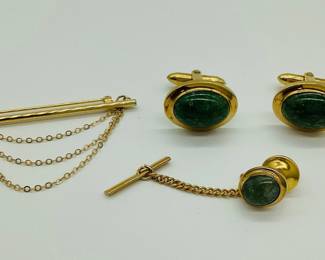 1/20 14K Gold Filled Cuff Links, Tie Pin, and Bar Brooch