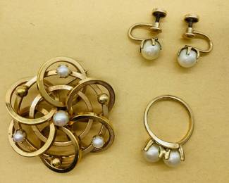 Vintage 1/20 12K Gold Filled Brooch and Earrings + 10K Gold Filled Ring