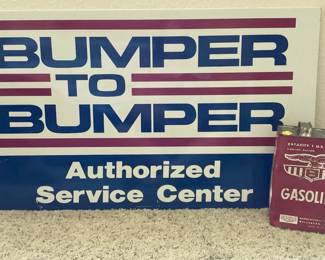 Man Cave Decore: Vintage Double Sided Sign and Gas Can