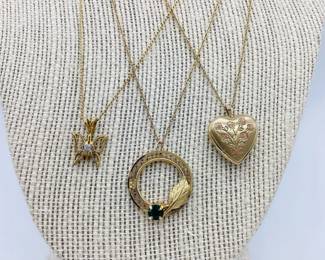 14K G.F. Necklaces (Diamond Butterfly & Locket) +12K G.F. Circle Necklace