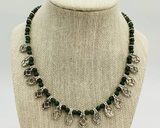 Jade and Silver Beaded Necklace