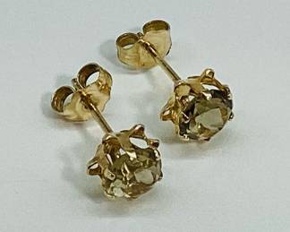 14K Yellow Gold Filled Smoky Quartz or Citrine Stud Earrings