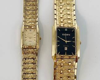 Pair of Gold Tone Diamond ELGIN Working Watches