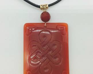 14K Yellow Gold Hand Carved Double Sided Stone Necklace