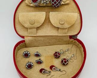 Rich Red Rhinestone Adorned Rings and Earrings: Some Silver