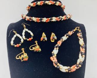Multi-Colored, Black, Coral, Gold, and Mother-of-Pearl Fashion Jewelry